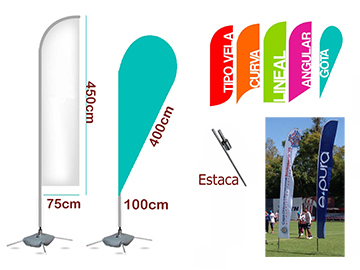Banderas Publicitarias Impresas 300 x 65 y  400 x 65 cm, Aluminio y Tela, Gota, Vela, Beach Flag